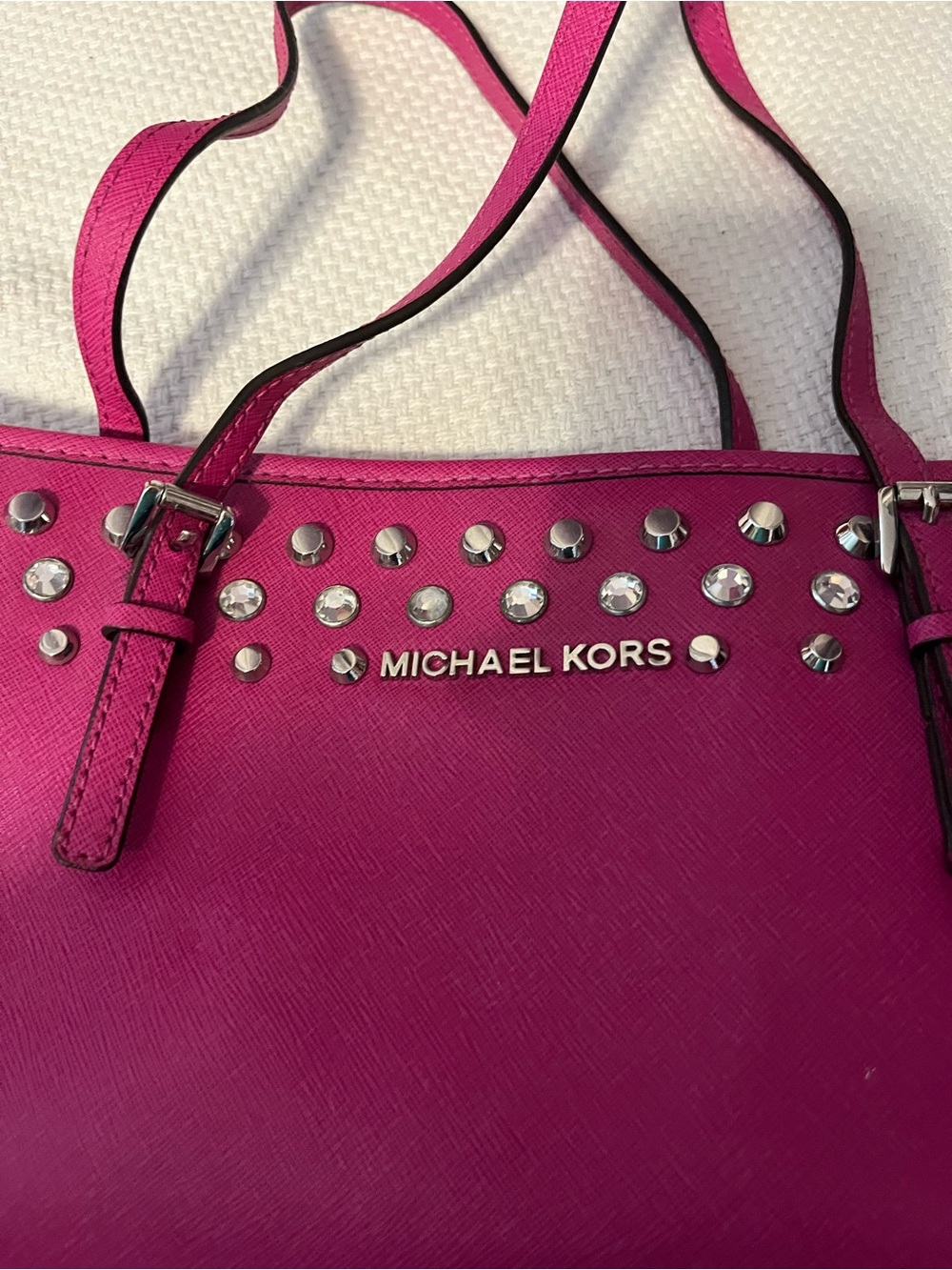 Michael Kors Fuchsia Studded Saffiano Shoulder Bag